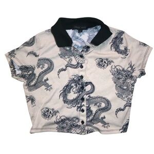 Faded Rose Women’s Black and Tan Dragon Print Crop Top | Size Small